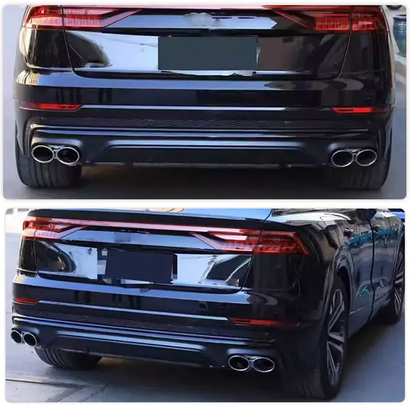 PP Rear Bumper Diffuser Lip Spoiler for Audi Q8 Sport Utility 4-Door 2019-2022 Car Rear Diffuser Lip With Exhaust Tips Body Kits