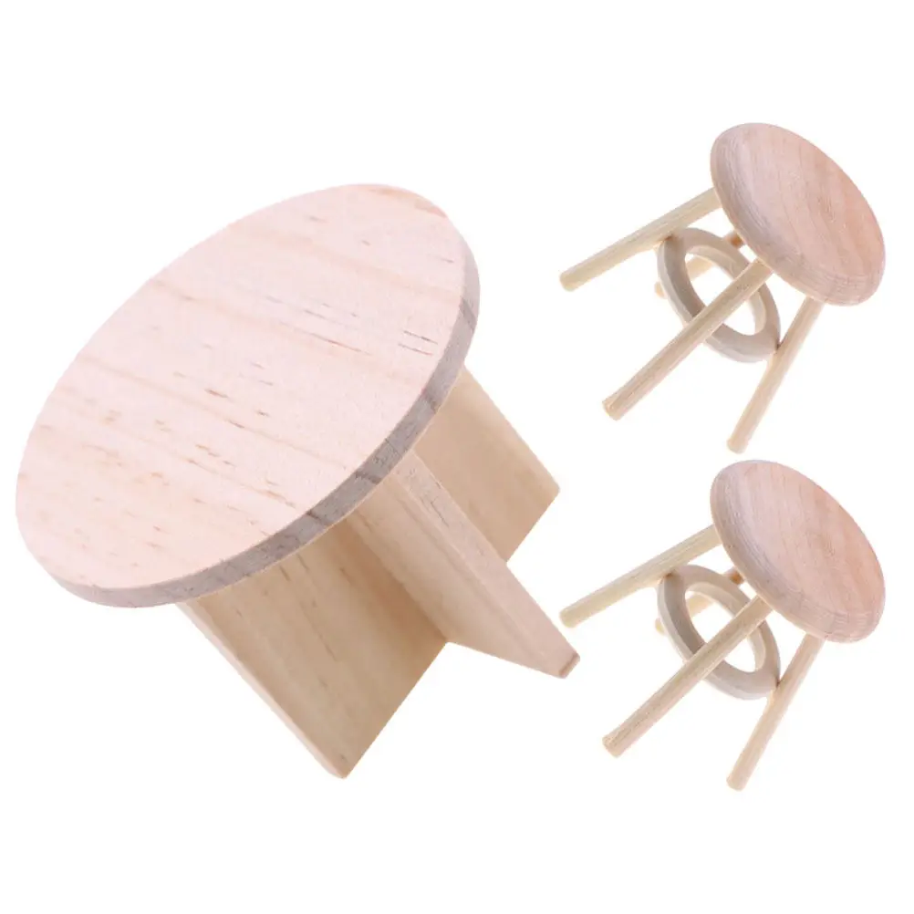 

1Set Miniature Wooden Furniture Set Unfinished Round Table Stools DIY Dining Accessories for Dollhouse Kitchen Decoration