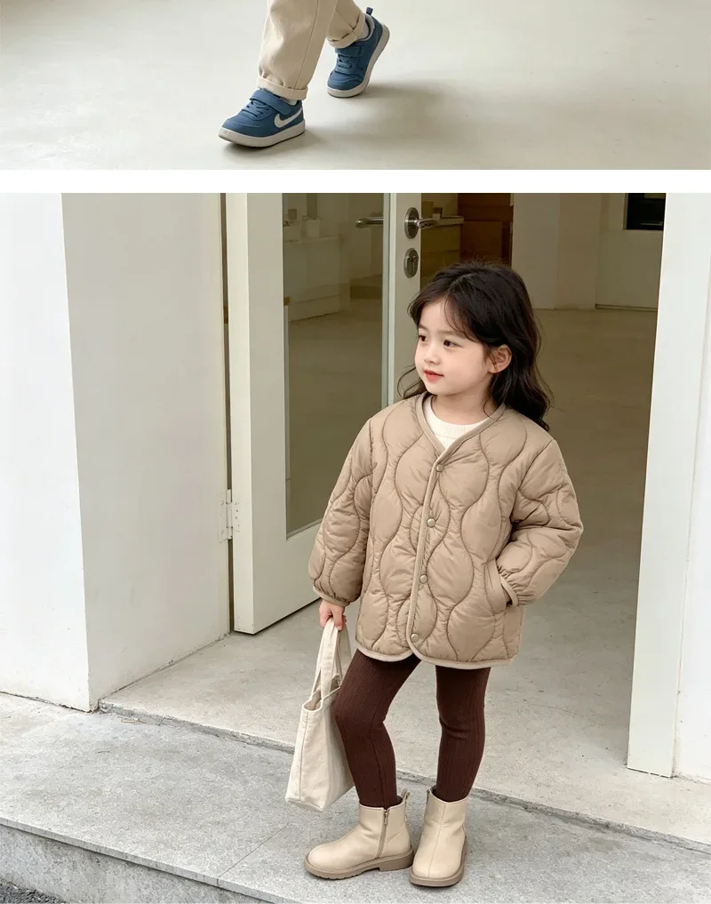2-7 Jahre Winter Kinder Wattierte Jacke V-Ausschnitt Druckknopf Einfarbiger Mantel für Jungen Mädchen Warme Kinder Oberbekleidung Alltag – Detail 8