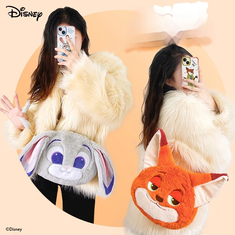 Disney 2024 Zootopia New Fox Plush Bag Large Shoulder Bags Plush Toy Dolls Shoulder Bags Leisure Fashion Plushies Handbags Gifts