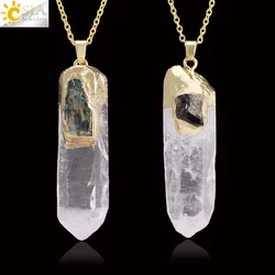 CSJA Raw Natural Stone White Crystal Pendant Necklace for Men Women Crystal Quartz Druzy Prism Pillar Wand Pendants Jewelry H305