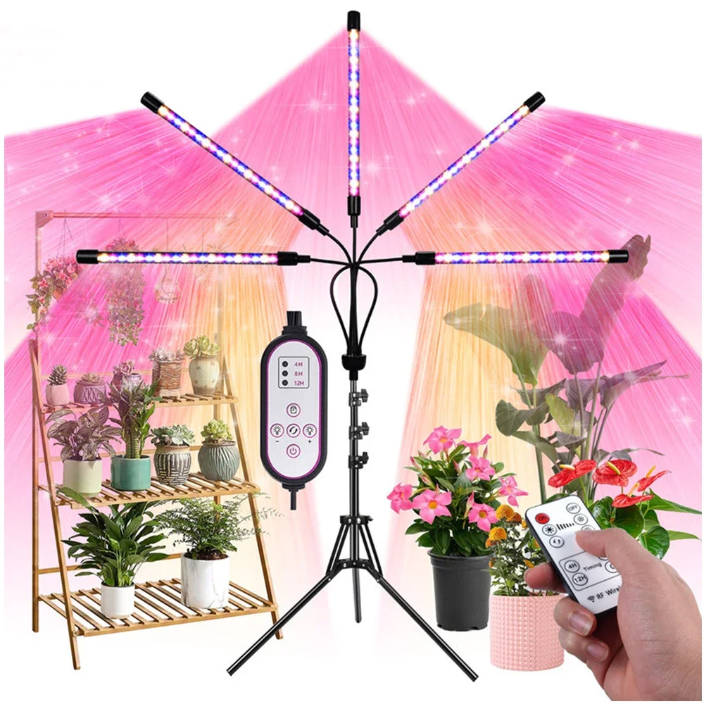 Dimmable Full Spectrum LED Plant Growth Light With Tripod Bracket, Timing, Remote Control, For Indoor Flower Plant, 80W, 100W