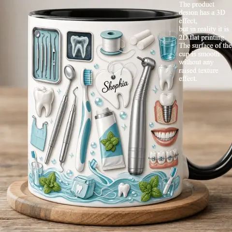 Personality Dental Instrument Pattern Ceramic Mug, Multi-color Interior Coffee Tea Cup, Classic Souvenir Gift for Dentist