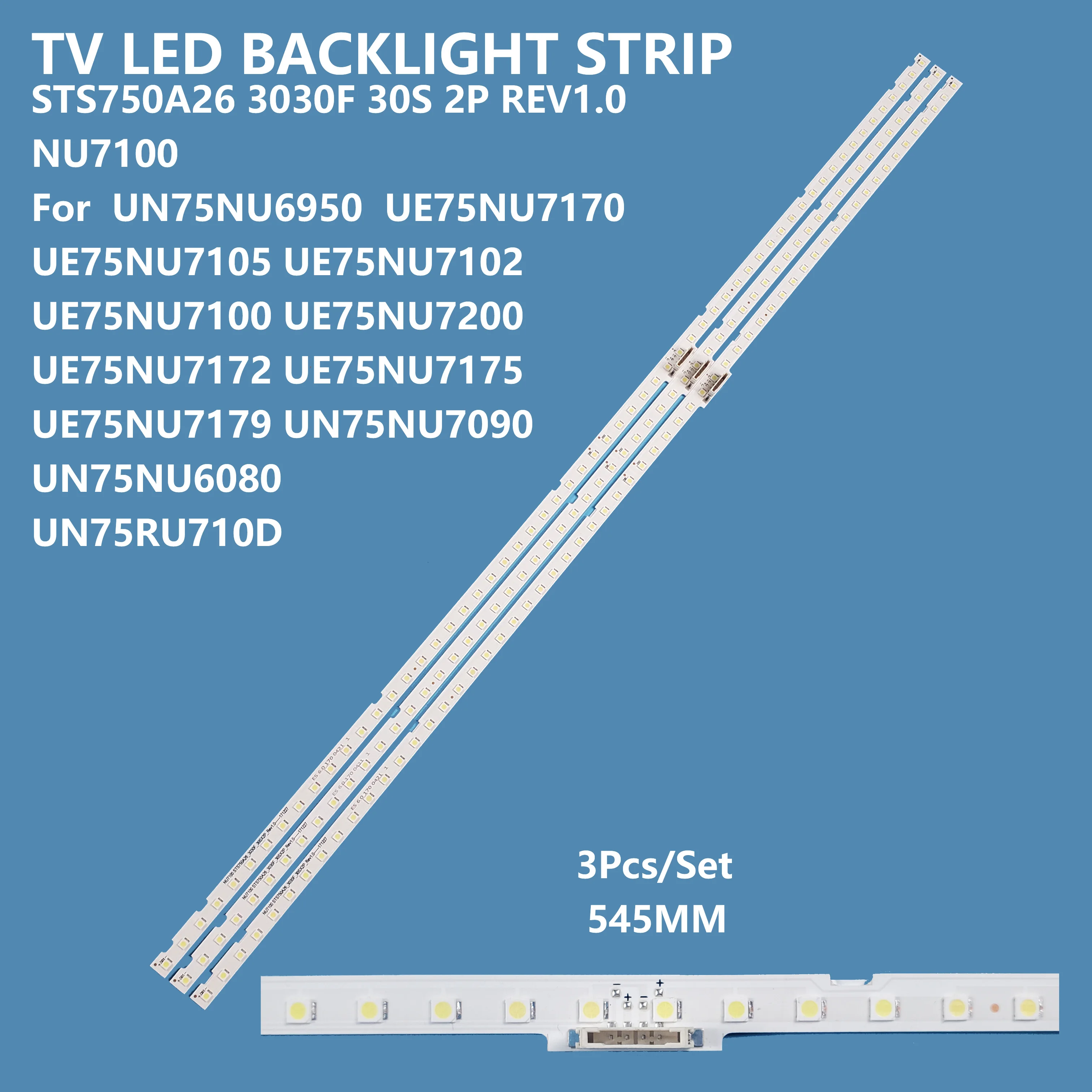 led tv strips backlight NU7100 STS750A26 3030F 30S 2P REV1.0 171227 For UN75NU6950 UE75NU7170 backlight led module