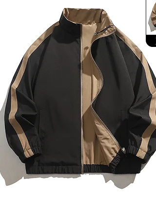 Reversible Stand Collar Jacket Men Women Light Blue Striped Sleeve Loose Casual Windbreaker 2 Sides Wear Zip Up Coat Spring Autu