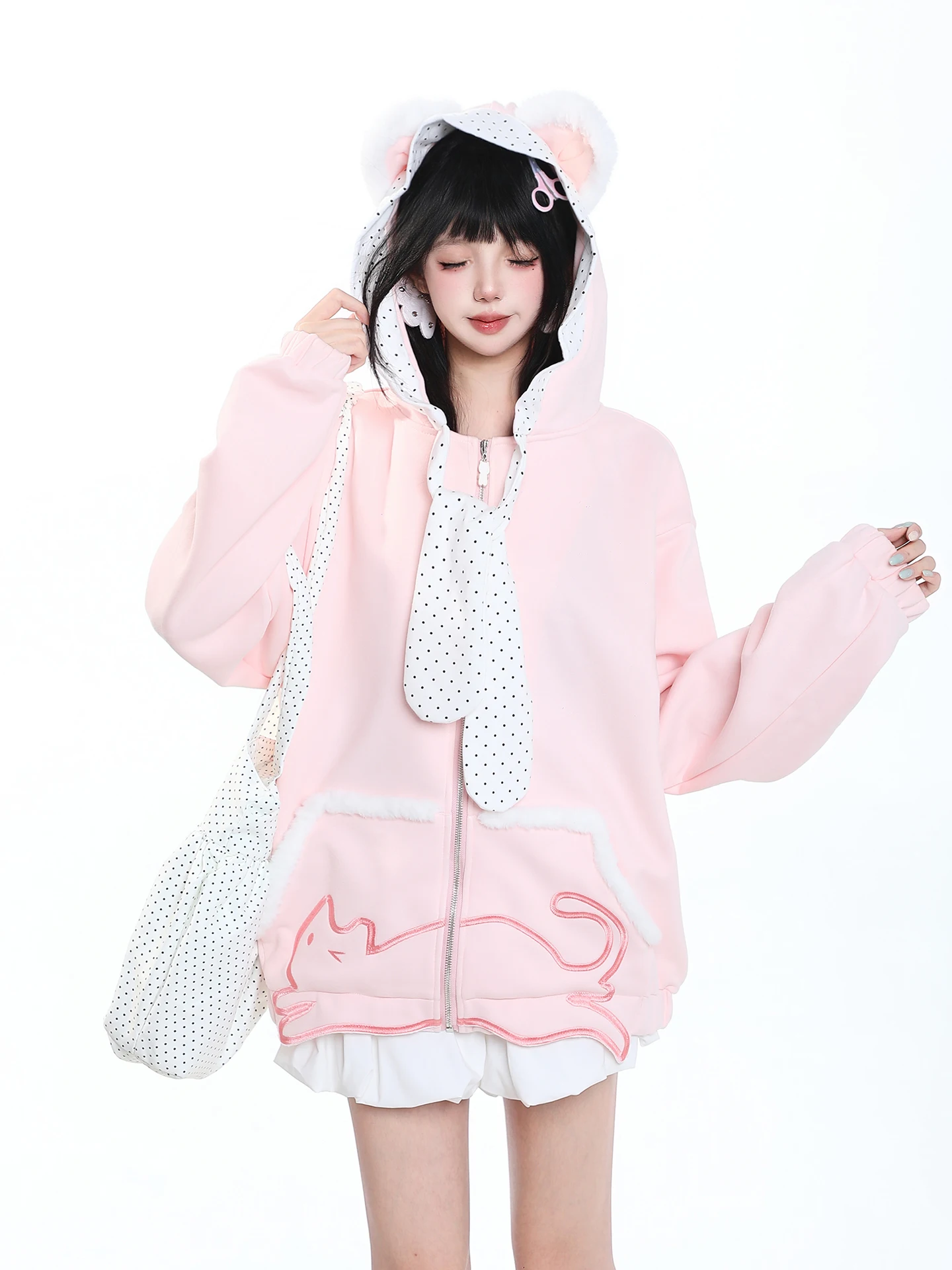 Cute Embroidered  Hoodie Women's Loose Casual Slimming Autumn Sweater Girl's Style Reducing Age Open Cardigan Coat