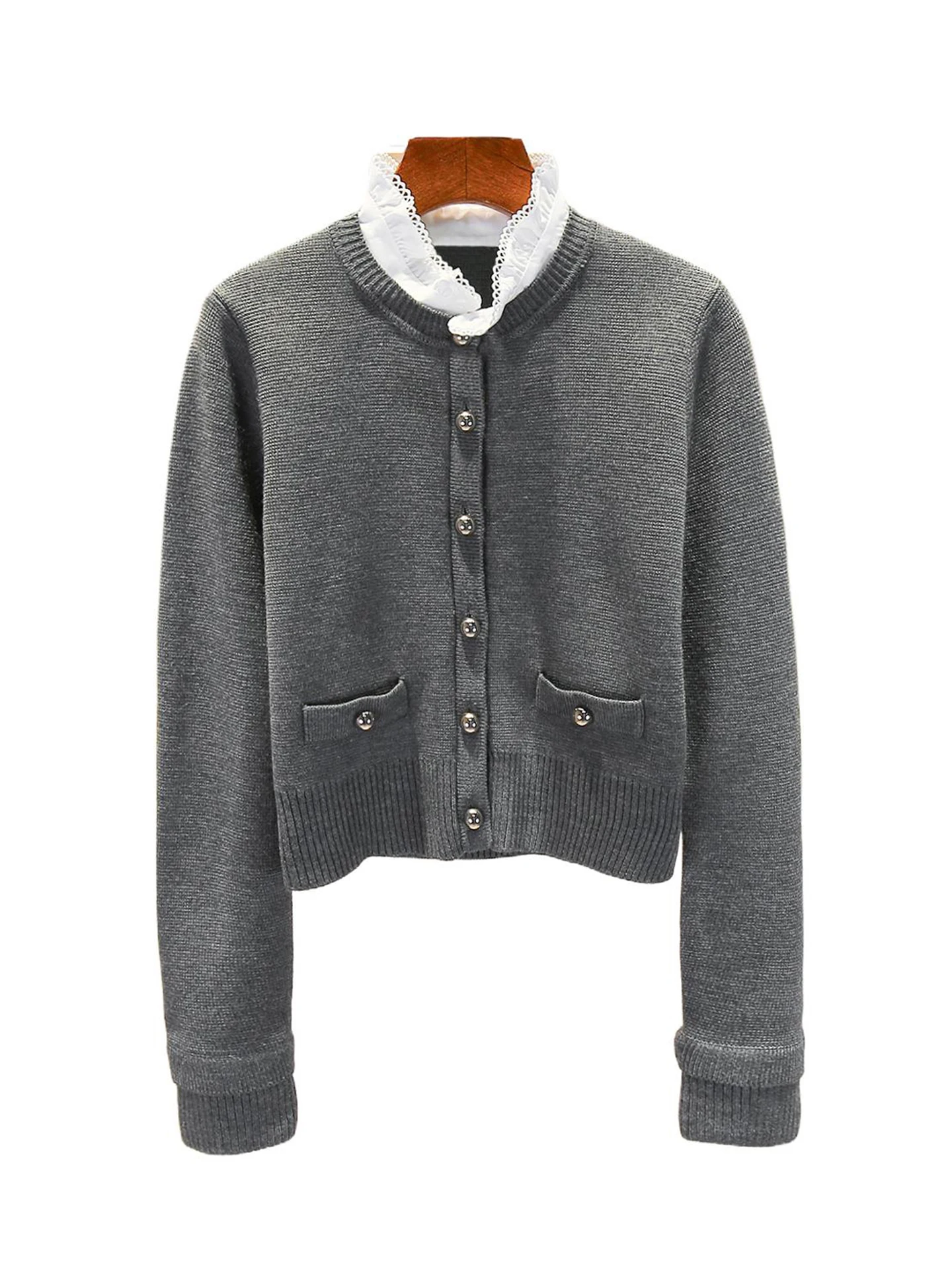 Cárdigan de Punto de Alta Gama para Mujer S Home Nan You con Ribete de Encaje, Nuevo Diseño Otoño 2025, Estilo Casual para el...