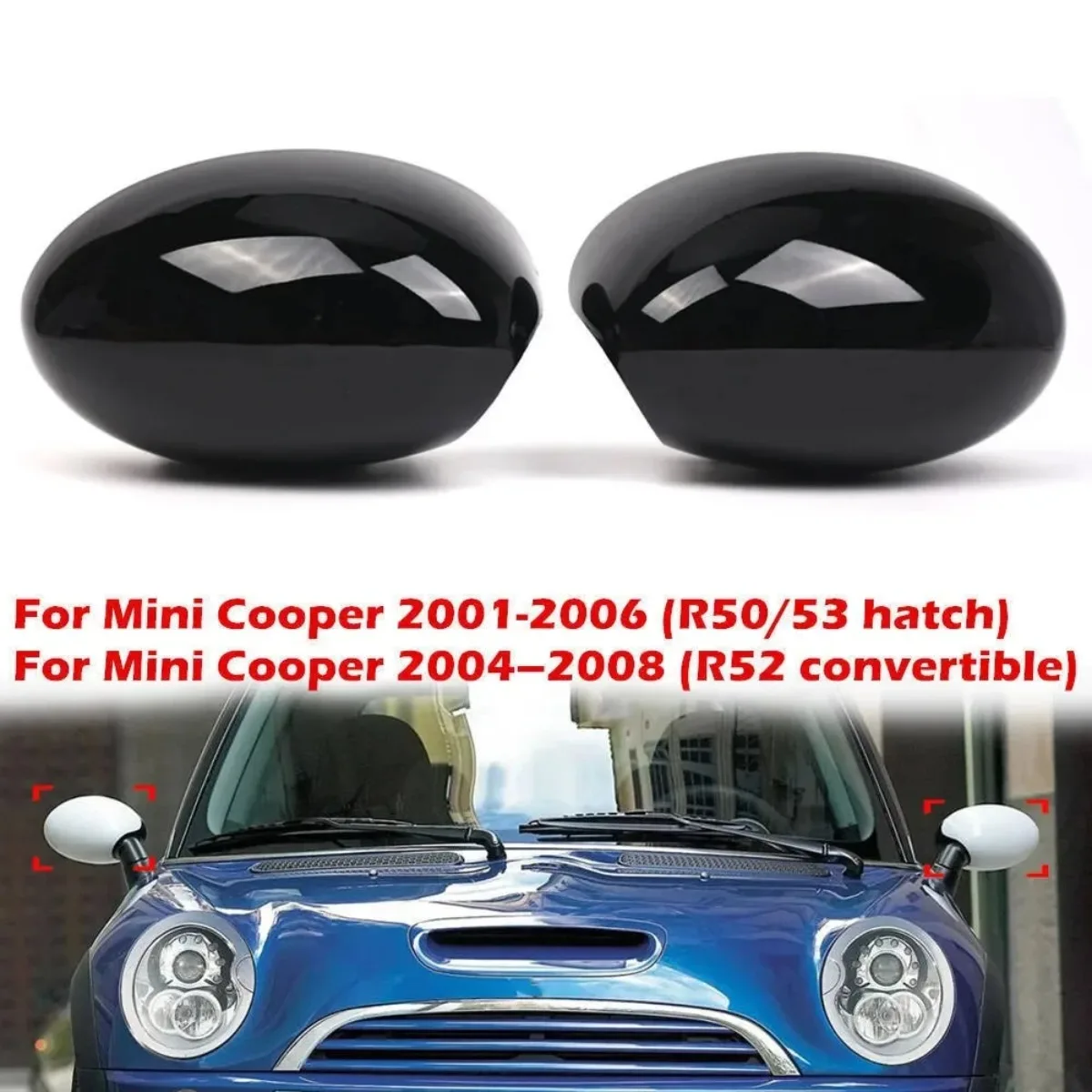 For MINI Cooper R52 R50 R53 2000-2008 1 Pair Gloss Black Car Side Rear View Mirror Cover Caps 51167030715 51167030716
