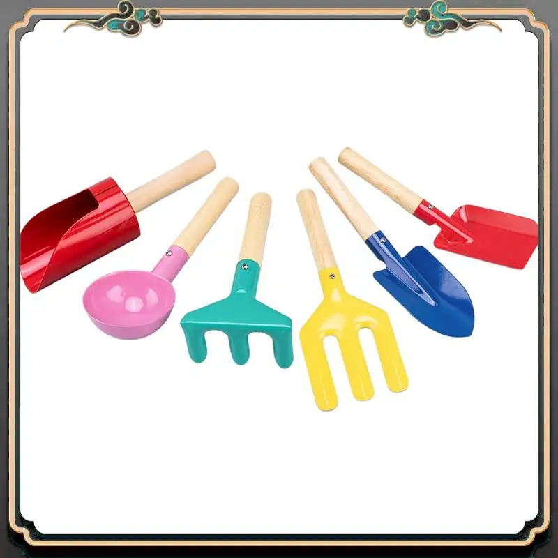 

Premium Gardening Set Metal Garden Tools With Sturdy Wooden Handle,Safe Kids Shovel With Cylinder, Spoon, Fork, Rake