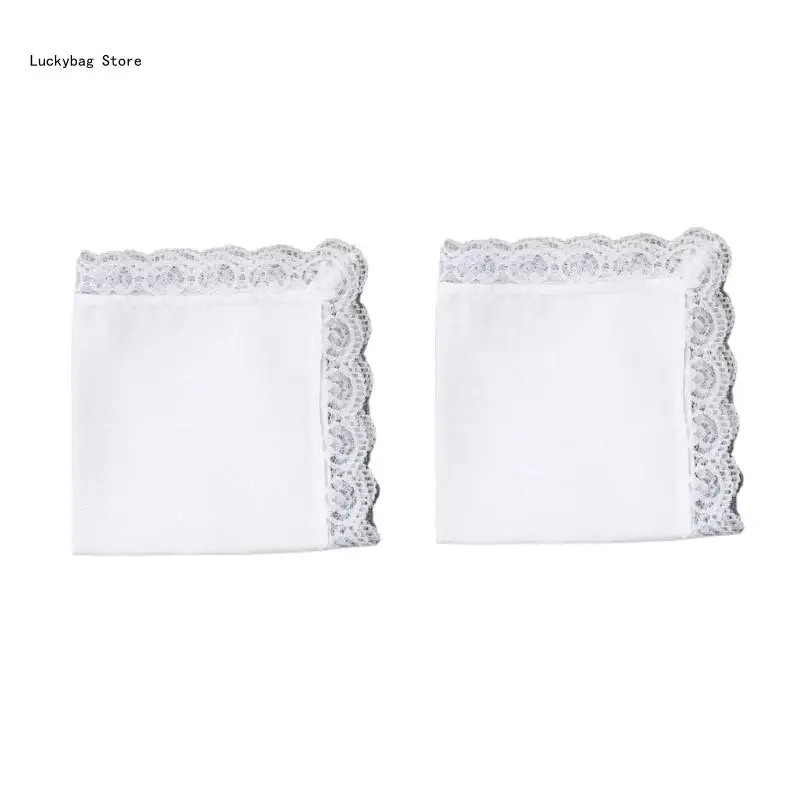 

Lightweight White Handkerchief Cotton Lace Trim Hankie Washable Chest Towel Pocket Handkerchief for Adult Wedding Party