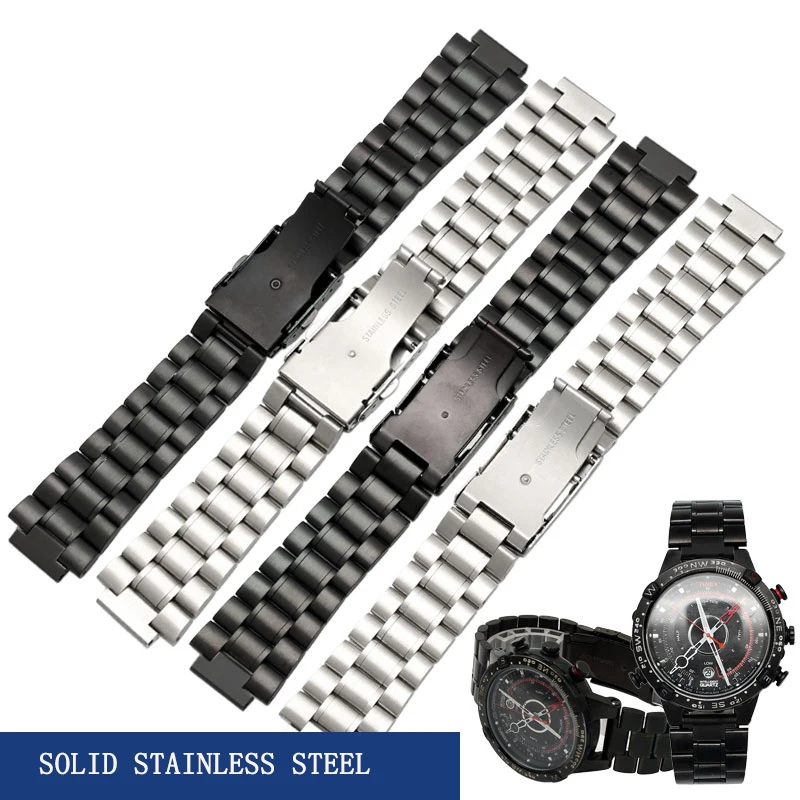 For TIMEX T2N720 T2N721 TW2R55500 T2N739 Stainless Steel Watchband Men\'s Watch Strap 24*16mm Lug End Metal Bracelet Black Silver