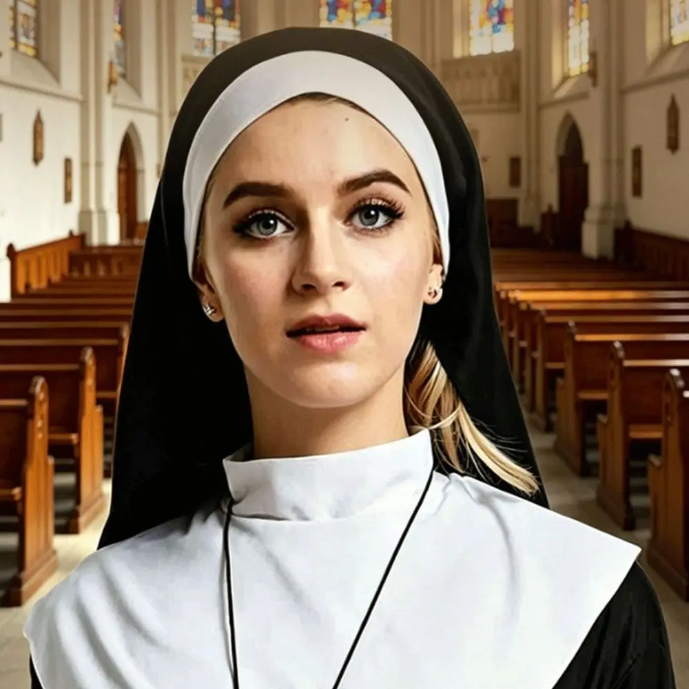 1/3Pcs Creative Nun Costume Set Nun Collar Victorian Halloween Gothic Costume Cross Necklace Nun Headpiece