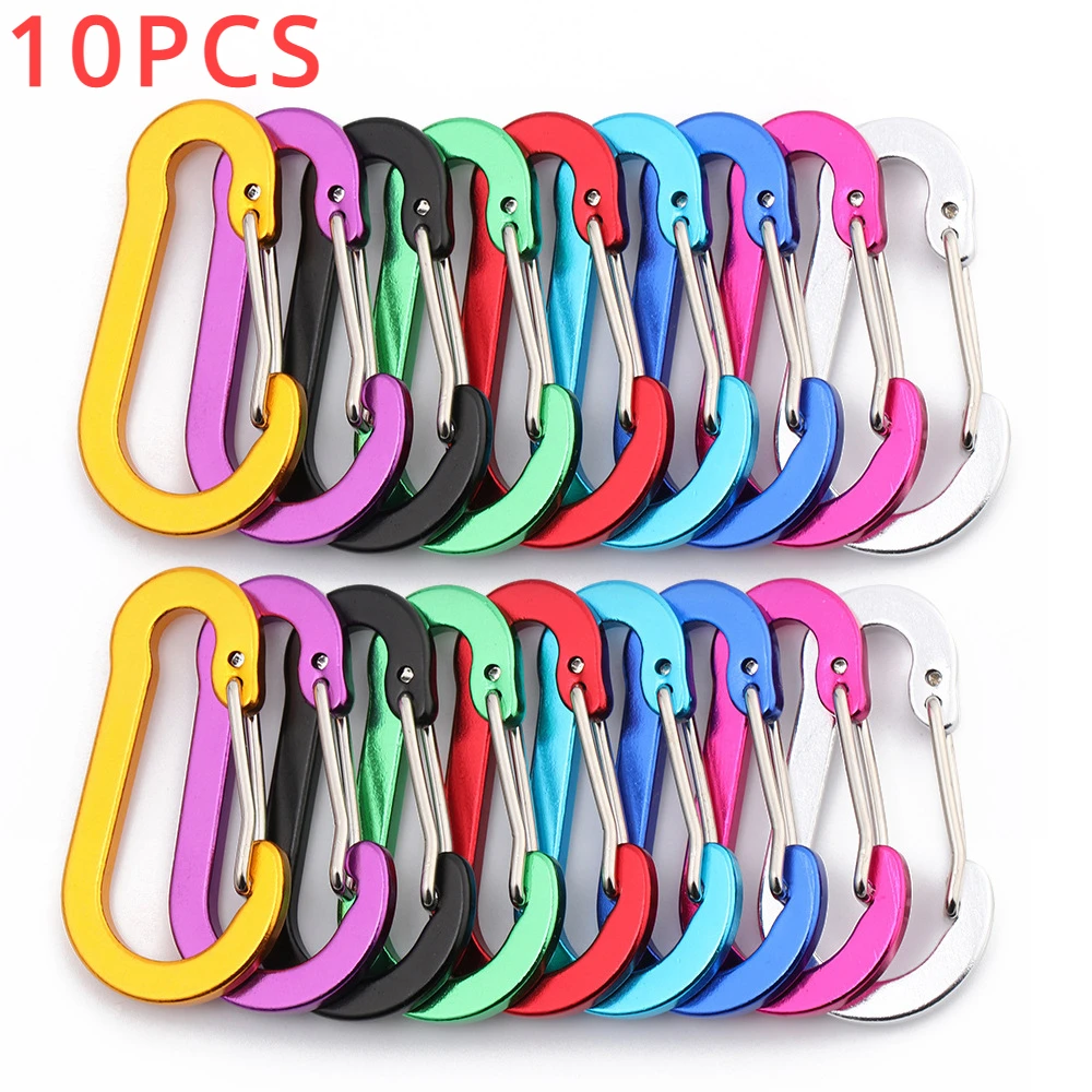 10PCS Aluminum Alloy Carabiner Outdoor Backpack Camping Climbing Buckle Fishing Hook Keychain Lock Buckle Snap Clip Tools 2024