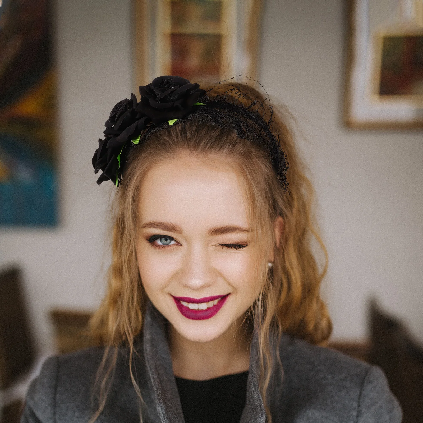 

Artificial Rose Headband Lace Hair Crown Headbands for Girls Women Fabric Headwear Accessories