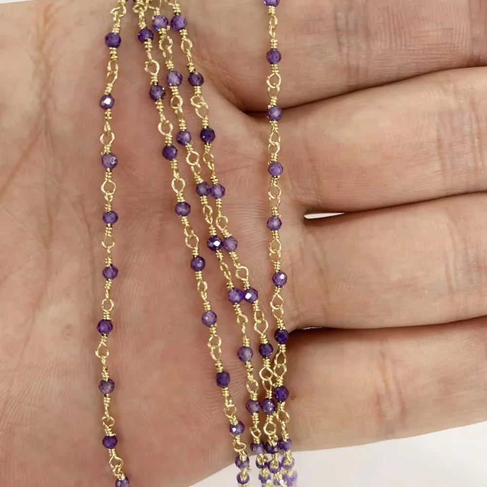 Handmade Natural Lapis Lazuli & Sunstone Tassel Chain with Gold Plated 18k DIY 500cm Long for Necklace Bracelet Anklet Eyeglasse