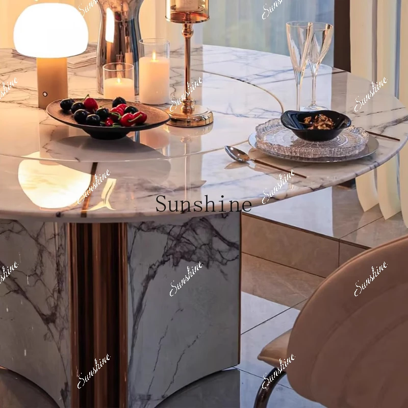 Luxury stone modern simple light luxury household size round dining table  FT
