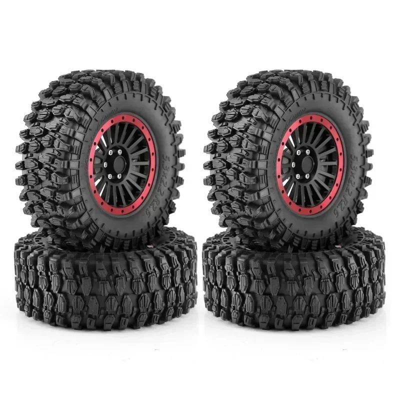 ชุดล้อแม็กซ์โลหะแบบ Beadlock ขนาด 135 มม. 2.6 นิ้ว 4 ชิ้น พร้อมยาง สำหรับรถบังคับวิทยุขนาด 1/8 1/10 รุ่น Axial SCX10 Wraith RR10 Capra TRXS TRX4