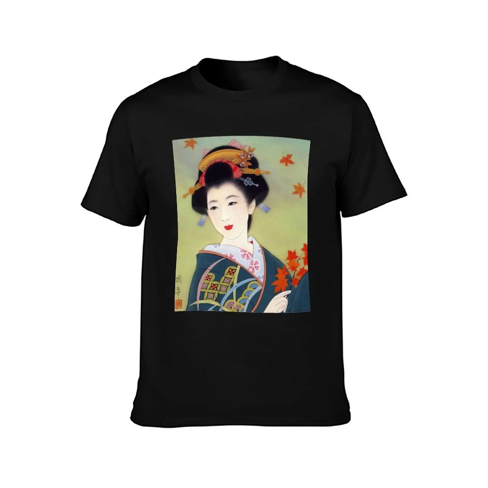 Japanese classic geisha lady art T-Shirt, Summer Casual Cotton Tee, Oversized Streetwear Tops, Vintage Graphic Print