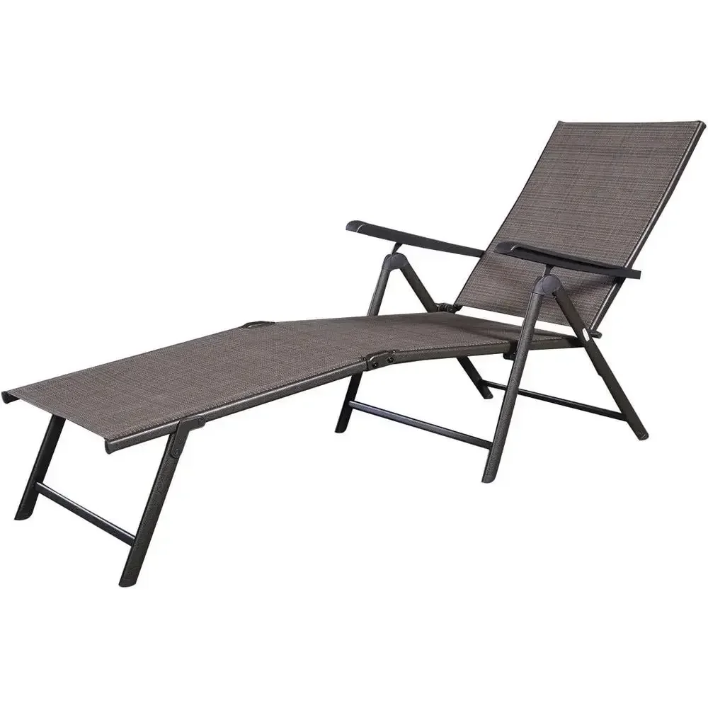 Adjustable 5-Position Reclining Chaise Lounge Chair, Brown - Ideal for Outdoor, Beach, Yard, Pool, and Patio