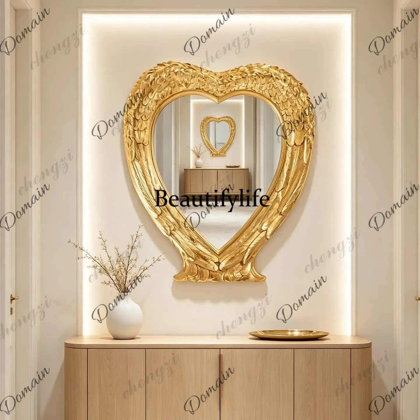 ISL French retro relief carved wings decorative mirror American living room entrance fireplace mirror European style