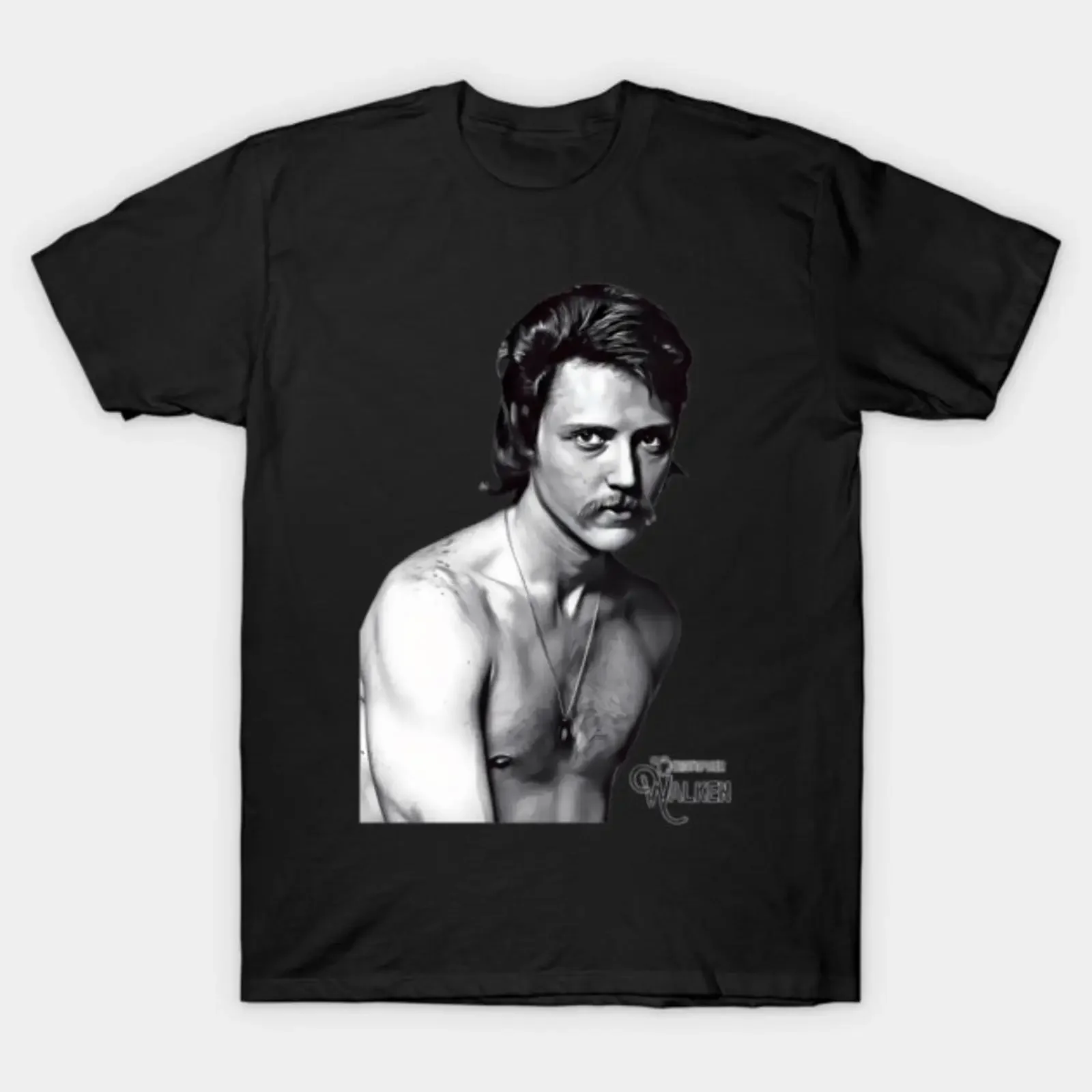 Retro Christopher Walken B And W Stache T Shirt vintage Washed homme Slightly Top For Everyday Wear Soft Breathable Comfortable