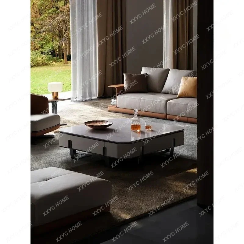 

A Italian Minimalist Coffee Table Living Room High-End Home Villa Large Apartment Natural Marble Coffee Table