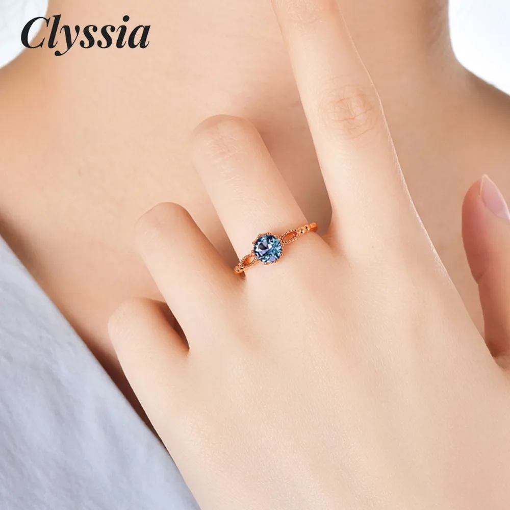 

CLYSSIA 925 Sterling Silver Alexandrite Gemstone Ring Vintage Crown Engagement Ring for Women Fine Birthday Wedding Jewelry