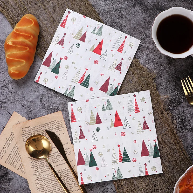 Christmas Tree Print Disposable Paper Napkin For Xmas Theme Party Supplie For Home Christmas Decoration and Table Accessories