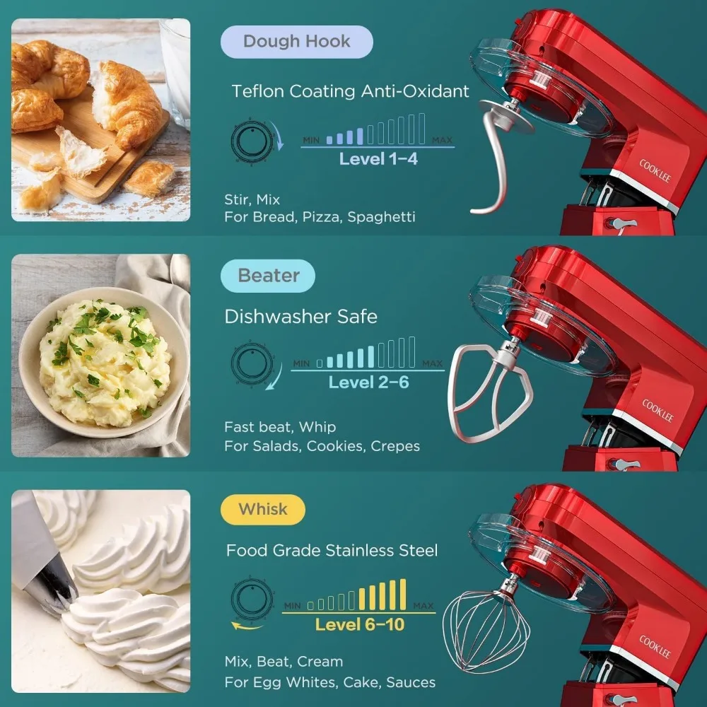 Batedeira de suporte 6 em 1, 8,5 Qt. Misturador de cozinha elétrico multifuncional com 9 acessórios para a maioria dos cozinhas domésticas, SM-1507BM