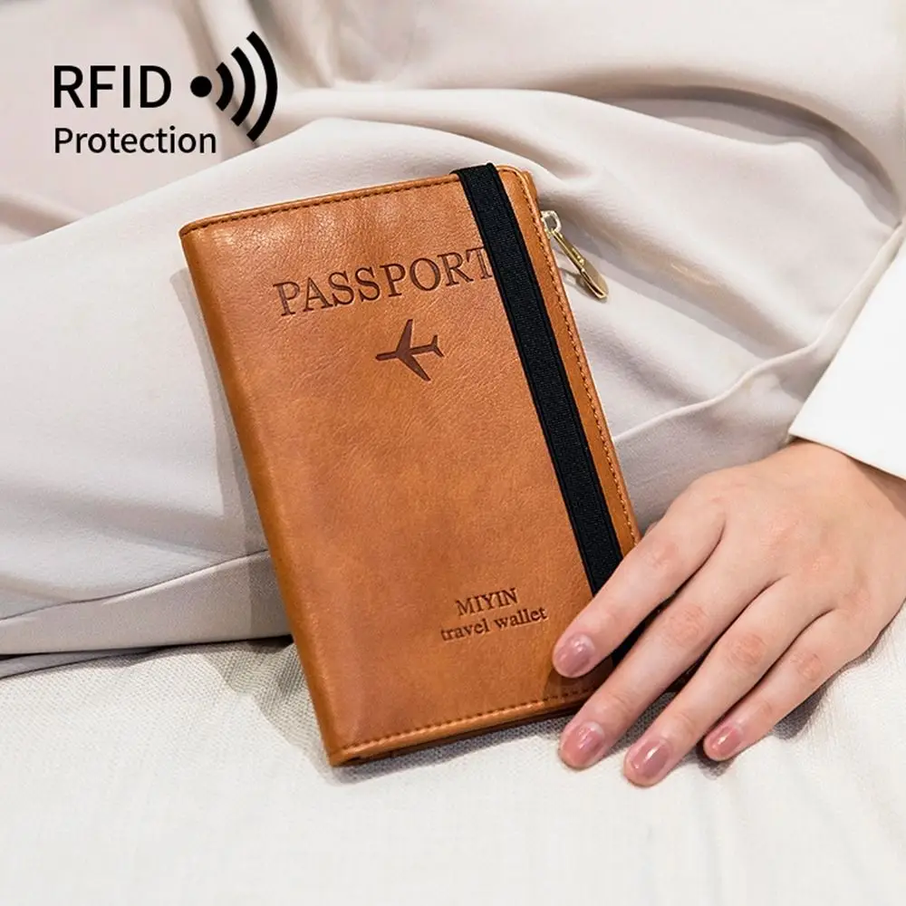 PU Couro Passaporte Capa com RFID Protector, Saco De Armazenamento para Homens e Mulheres, Carteira de Viagem, Titular do Passaporte, Certificado Protector Case, Novo