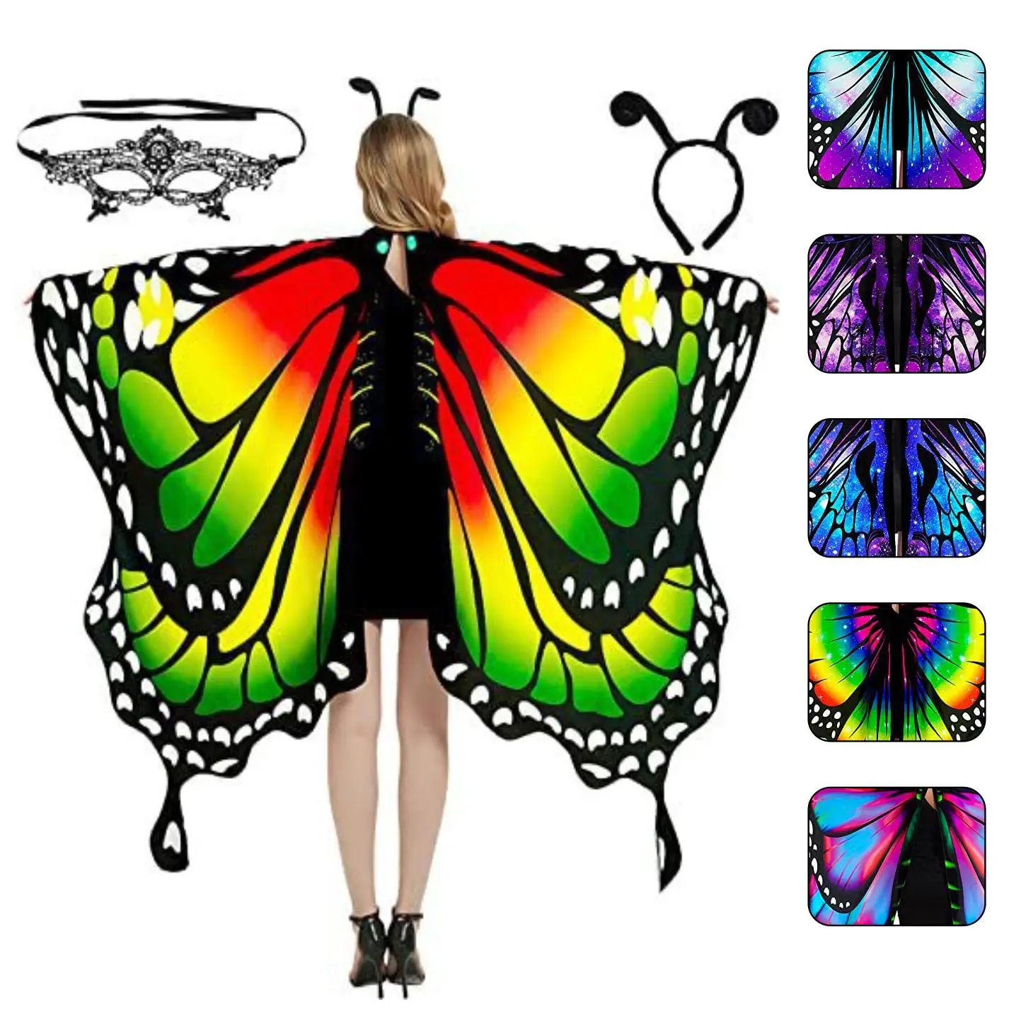 Halloween Butterfly Wings Costume, Performance Costume, Gradient Butterfly Cloak, Cosplay Suit, Fancy Party Cape for Adlut