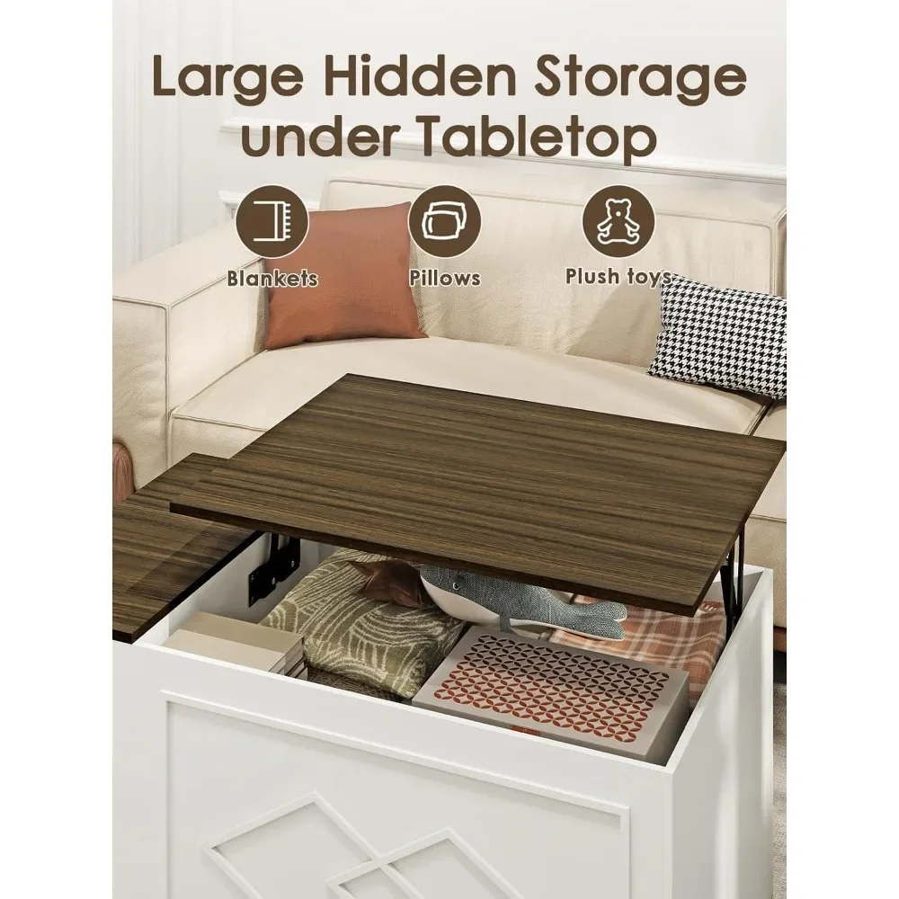 Lift Top Coffee Table, 39.4" Farmhouse Coffees Tables with 3 Large Hidden Storage, Rectangle Coffees Tables, Coffee Table