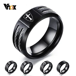 Vnox Personalize Wia Ring for Men Stainless Steel Cross Knights Templar Shield Oum Wild Wold Ring Custom Gift for Him