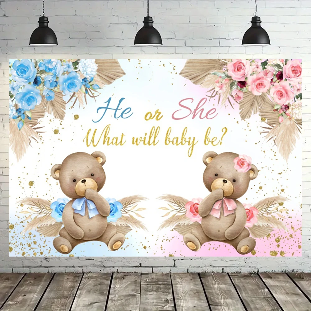 Gender Reveal Theme Photography Backdrop Boy or Girl Newborn Baby Shower Birthday Party Kids Portrait Photo Background Banner