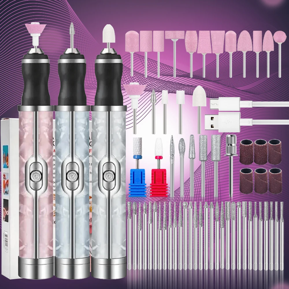 Cordless Electric Nail File Set 4 Speeds Acrylic Nail Tool for Thick Nails Edge Shaping Polishing Grinding Dead Skin Removal