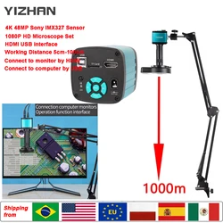 Microscopio Digital electrónico 1080P 48MP 4K HDMI USB 2K VGA cámara 150X montaje en C gran visión brazo articulado flexible para reparación
