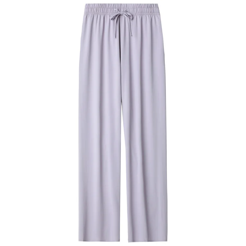 Pantaloni da donna pantaloni a gamba larga a vita alta in seta di ghiaccio stringati sottili e traspiranti Comfort tinta unita Casual Versatile estate