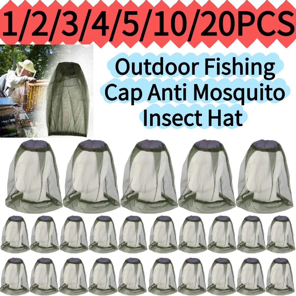 1/2/3/4/5/10/20PCS Gorra de Pesca para Exteriores, Sombrero Antimosquitos e Insectos, Malla Protectora para la Cabeza, Protector Facial, Sombreros de Camping