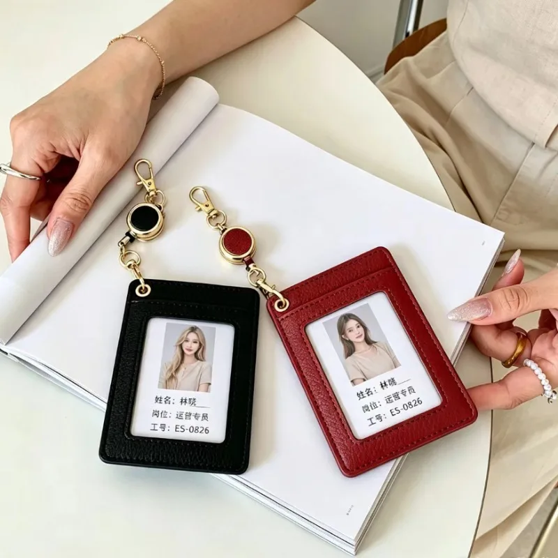 Portable PU credit Card Holder case Transparent Window Retractable Work Badge Holder Student Card Sleeve Daily Life