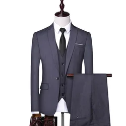 Suit S-6XL(Blazer+ Vest + Pants) Men's Formal Wedding Best Man Working Gentleman Fashion Slim Solid Color Business Office Suit