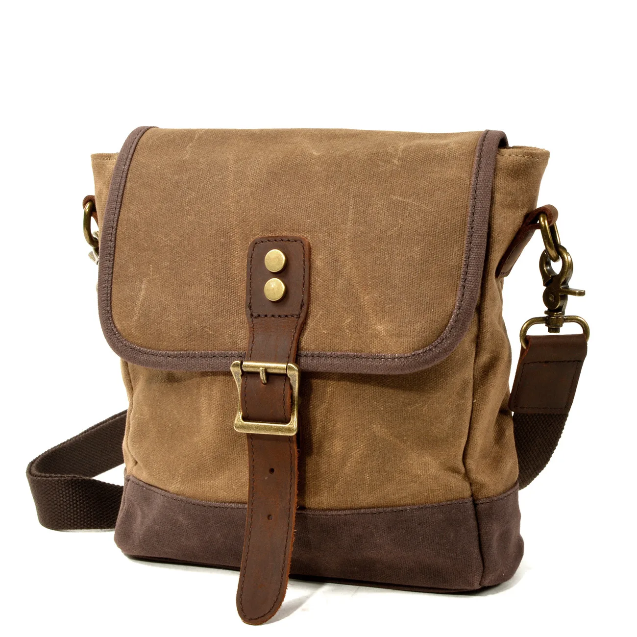 

Men's Trendy Crossbody Shoulder Bag Batik Canvas with Leather Trim Casual Outdoor Travel Small Bag