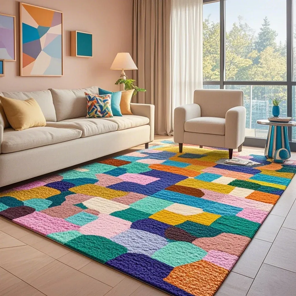 Non-slip Velvet Area Rug Dopamine Color, Washable for Living Room Sofa Coffee Table Decor
