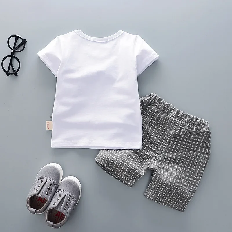 2022 Summer Baby Boys Clothing Sets Cartoon lattice Tie T-shirt + Shorts 2 pieces set Boy Clothes