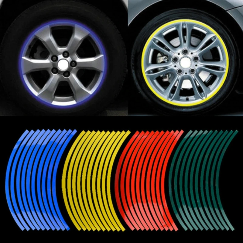 16 Pcs/set Strips Fashion Night Safety Waterproof Wheel Tire Decals Reflective Rim Stickers Color Change Motorcycle Decor Tape