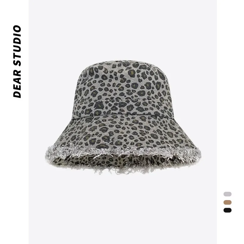 American Retro Leopard Print Bucket Hats for Women Show Face Small Spring and Summer Casual Versatile Sunscreen Basin Caps Men