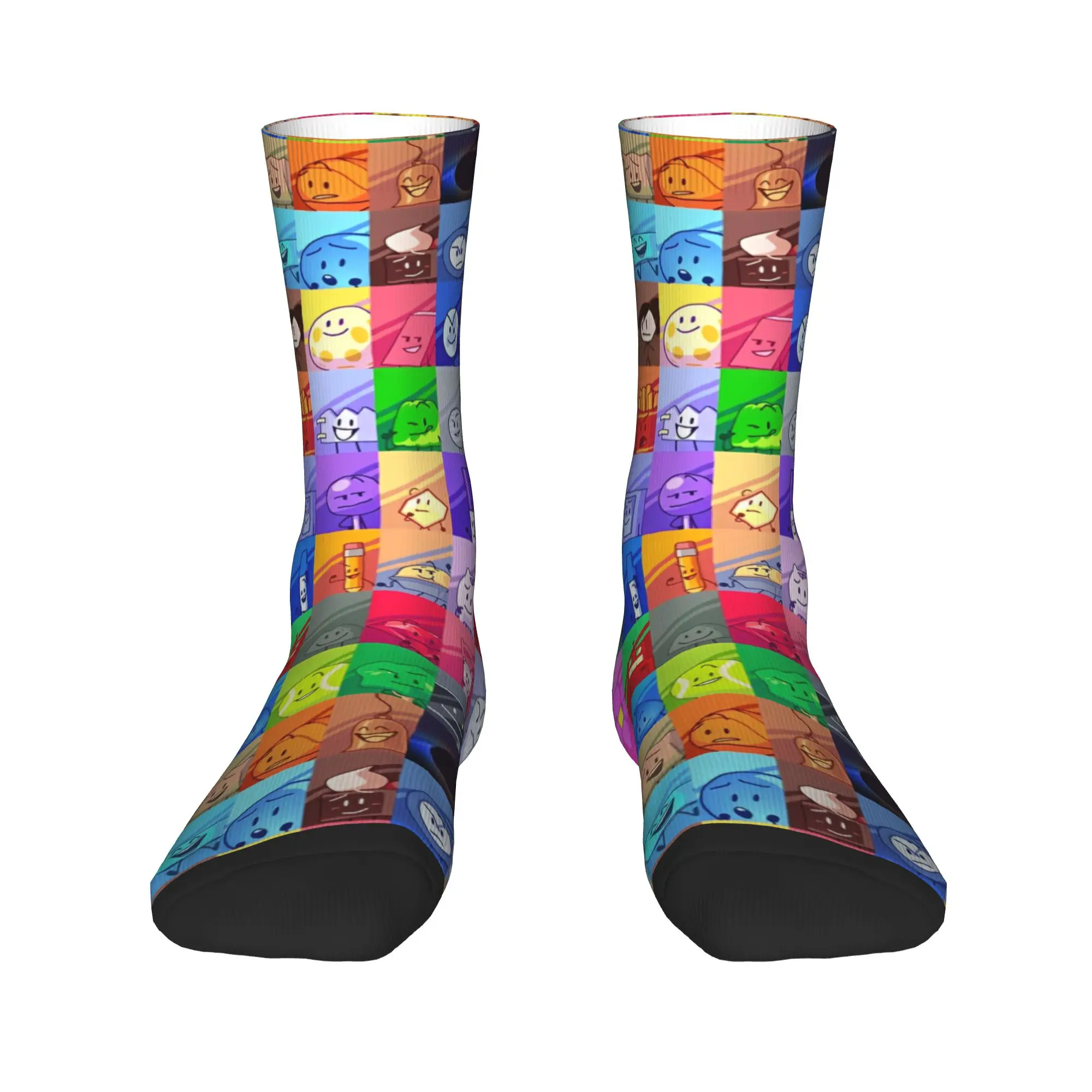 BFDI Inanimate Insanity All Characters Socken Rutschfeste Strümpfe Herren Mittelweiche Outdoor-Socken Herbst Freizeit Grafik-Socken