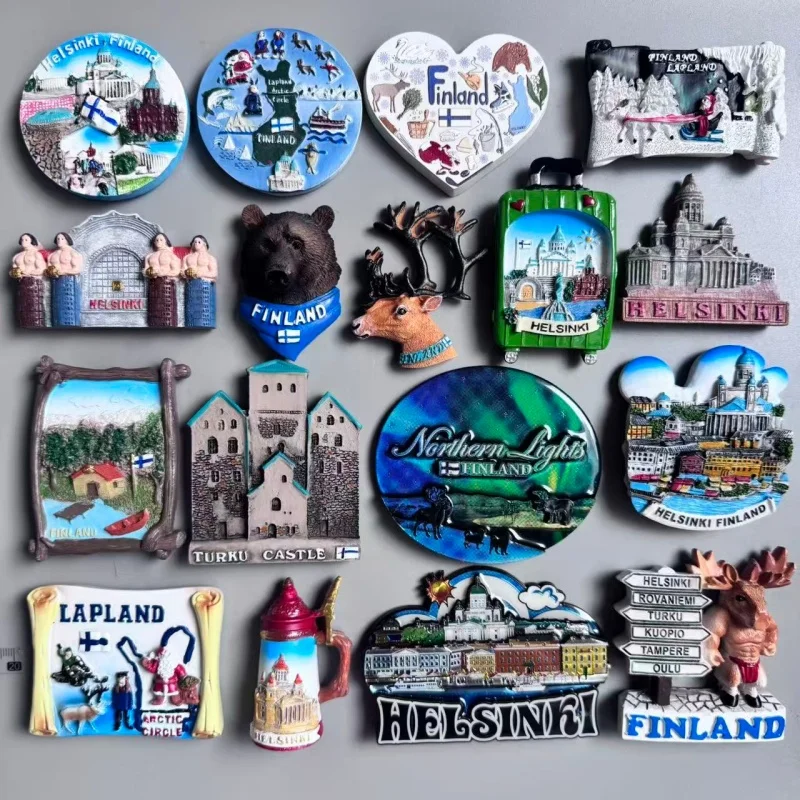 Northern Europe Helsinki Finland Fridge Magnetic Sticker Lapland Aurora Santa Claus Village Turku Castle