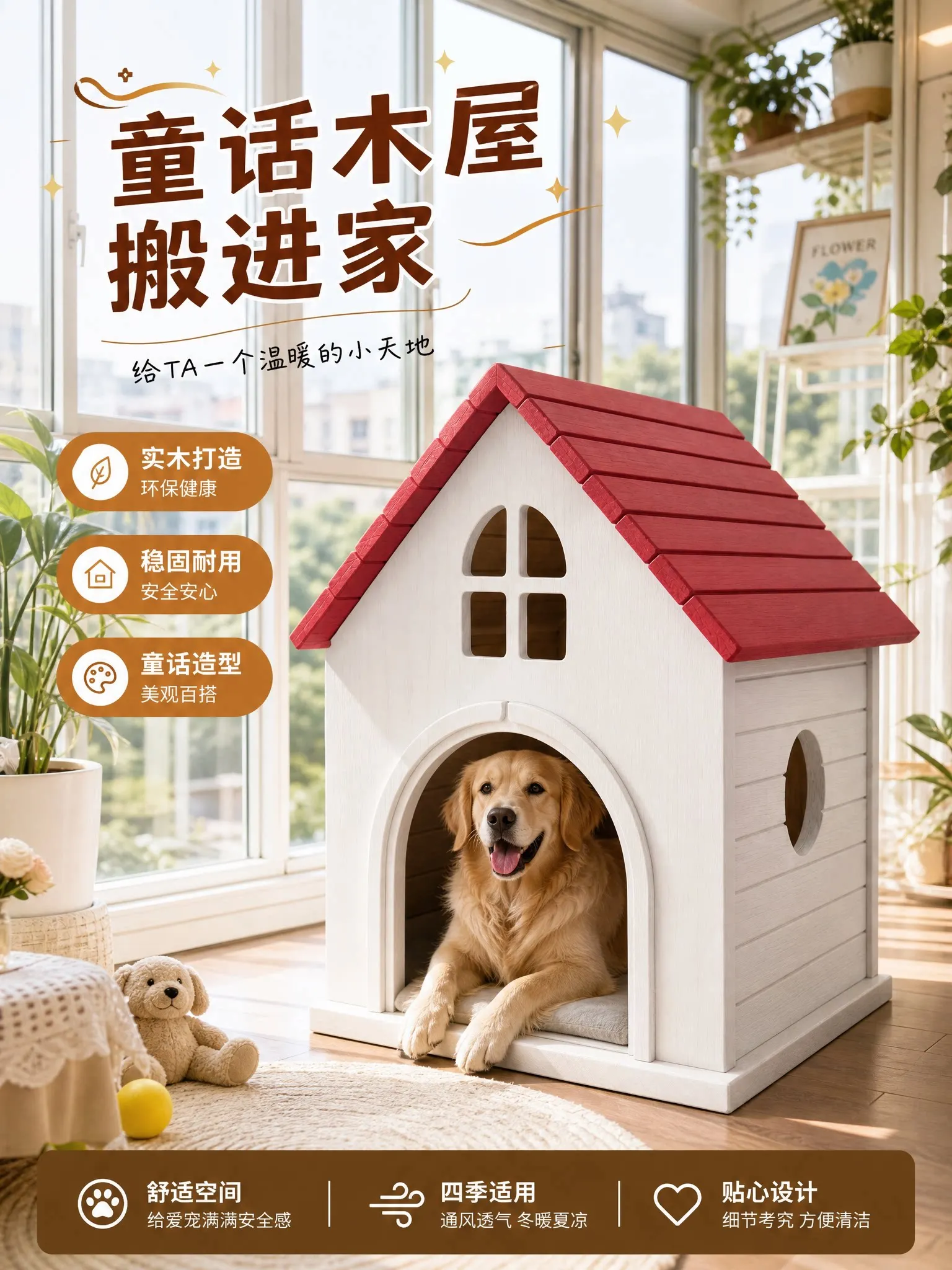 Solid wood environmental protection dog house household indoor cat litter four seasons universal semi-closed pet cabinet