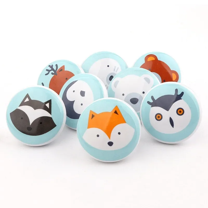 Nordic Wind Cartoon Animal Ceramic Children Decoration Cabinet Drawer Bookcase Hand-in-hand Small Handle Cute Cabinet Door