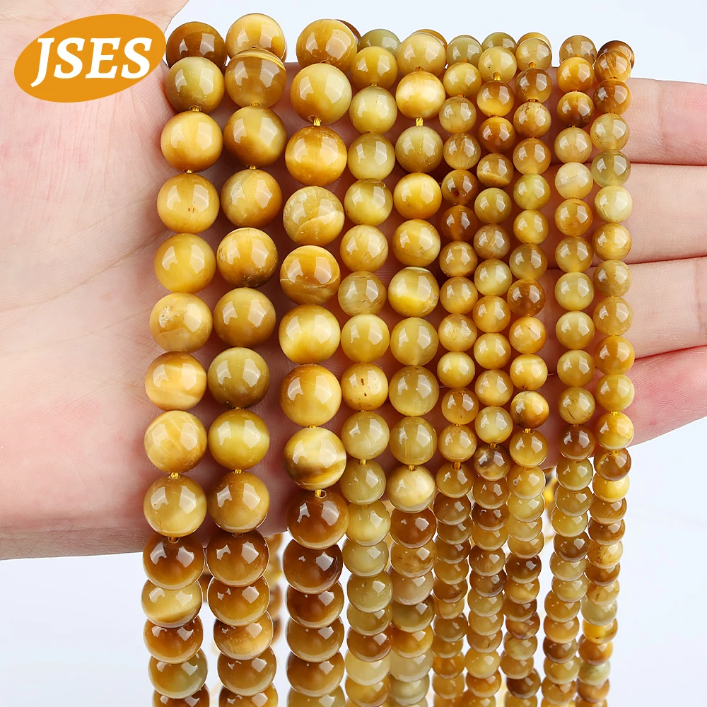 Natural Stone Golden Tiger Eye Round Loose Spacer Beads 15 Inch Strand 4 6 8 10 12 MM for Jewelry Making DIY Bracelet Accessory